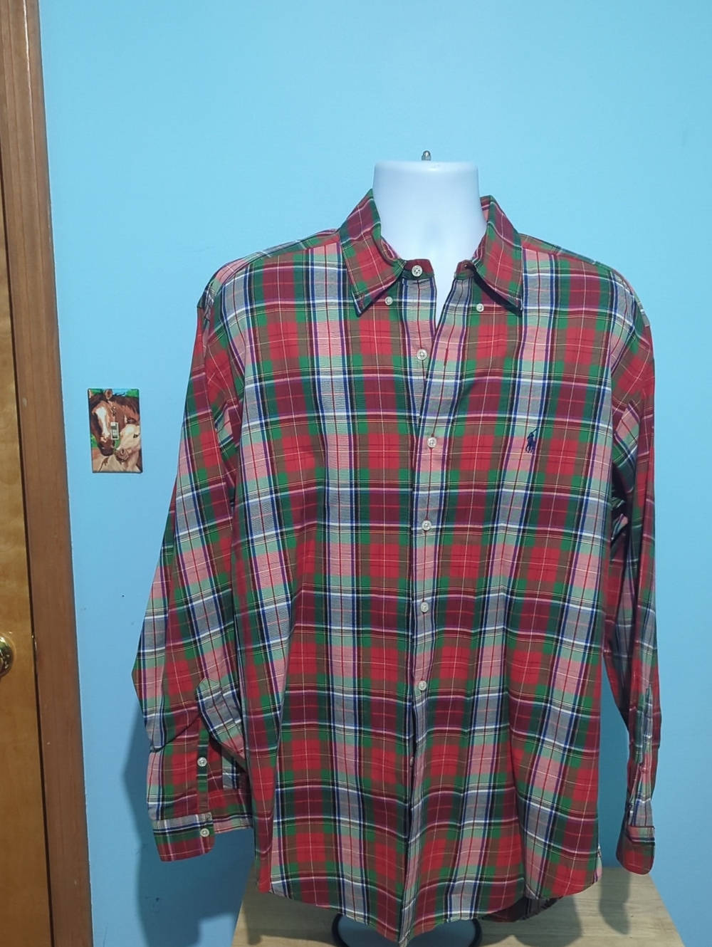 Ralph Lauren Red and Green Plaid Button-Down Shirt